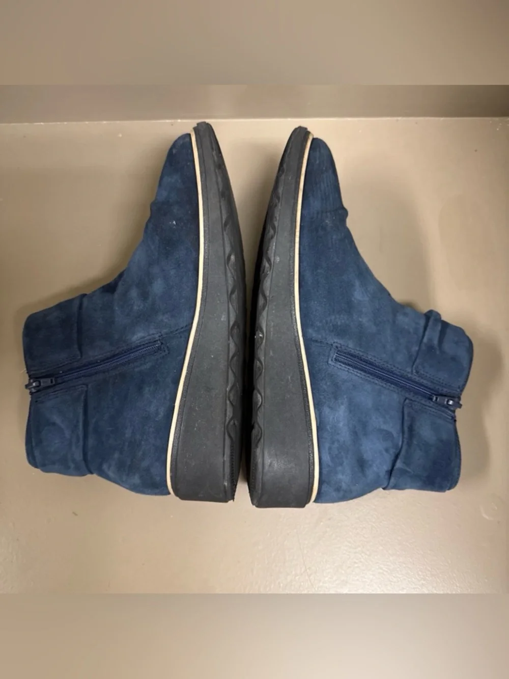 Clarks Sharon Salon Blue Suede Ankle Boots W/ Bow Side Zip Women’s Booties